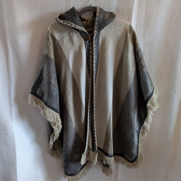 Tresart Cache Alpaca Blend Hooded Open Front Poncho Cape Neutral One Size Fall - Picture 8 of 13